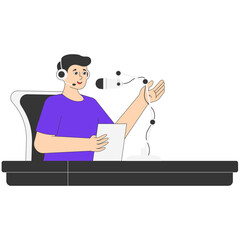 Man Getting Ready to Start a Podcast Illustration