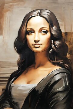 canvas texture oil painting. Conceptual abstract picture of monalisa . Conceptual abstract closeup of an oil painting  on canvas.