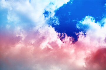 Multicolored sky background. High clouds in the summer sky. Meteorological observations of the sky.