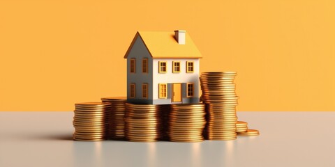 Houses And Coin Stack Represent Property Investment