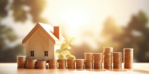Houses And Coin Stack Represent Property Investment - obrazy, fototapety, plakaty