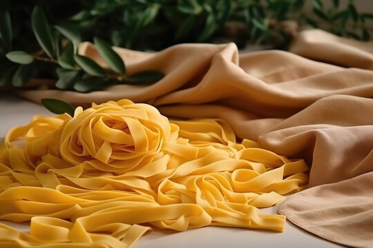 Homemade Pasta Displayed On Table