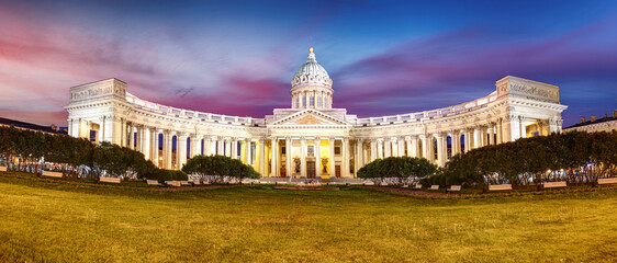 Panorama of Cathedral of Our Lady of Kazan, Russian Orthodox Church in Saint Petersburg