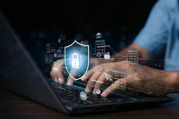 Online documentation database, IT consultant being set up Virtual Document Management System with a laptop, Software for archiving corporate files.