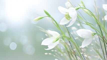 Delicate Snowdrop Flower in forest Background. Hello first Spring easter flowers. White Snowfall Beautiful blooming snowdrop flowers. for postcards, posters and wallpapers.