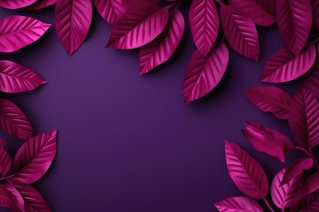 Organic Background With Vibrant Magenta Shades And Colorful Leaves