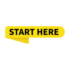 Start Here In Yellow Rounded Rectangle Ribbon Shape For Advertising Business Marketing
