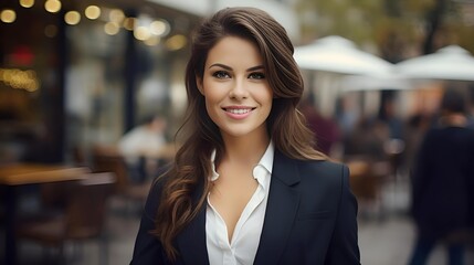Fototapeta premium a confident and successful businesswoman exuding professionalism and positivity smile happiness professional woman is seen in a business exuding leadership qualities and a determined demeanor.