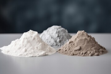 Powdery Substances Separated On Gray Surface Gypsum, Clay, Diatomite - obrazy, fototapety, plakaty