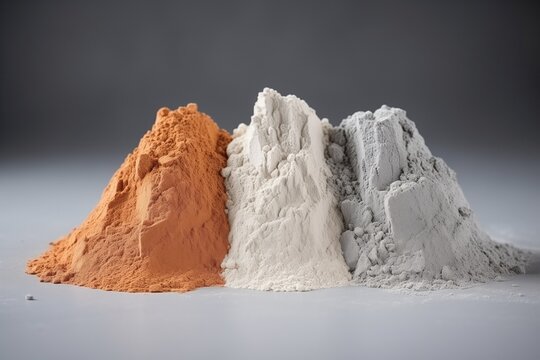 Powdery Substances Separated On Gray Surface Gypsum, Clay, Diatomite