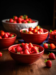 Strawberry in a bowl on a wooden table