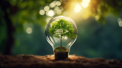 green environment in light bulb