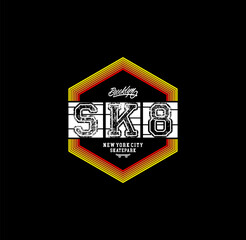 SK8, Brooklyn, born to be free, typography graphic design, for t-shirt prints, vector illustration 