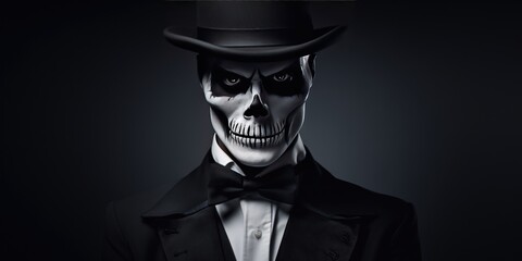 Skeleton In Tuxedo And Top Hat In Dark Fantasy Theme