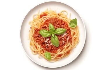 Spaghetti Bolognese With Parmesan And Basil Top View