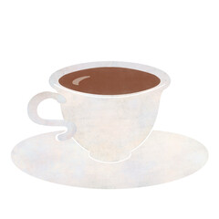 Illustration of simple hand-drawn tea (white mug and saucer)