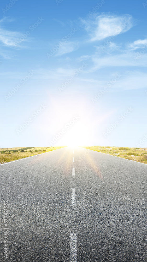 Wall mural asphalt road with green grass