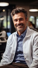 Portrait of a middle-aged doctor against the background of a hospital. Doctor at workplace with ai generative