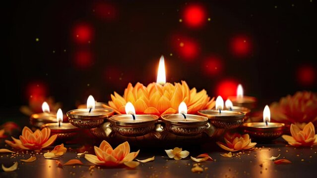 Elegant floral composition happy diwali indian festival
