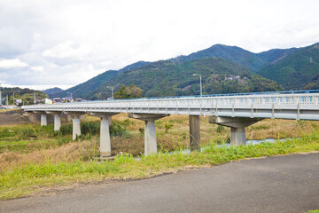 Chinka bridge at Shimanto river, Kochi, Shikoku, Japan. - obrazy, fototapety, plakaty