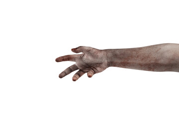 The hand of a scary zombie with blood and wounds
