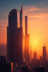 Building City And Sunset
