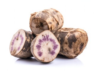 Closeup of taro on white background