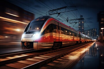 Fototapeta premium Electric passenger trains travel at high speed.