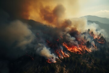 Wildfire on the mountain during the day -