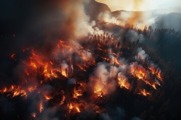 Wildfire on the mountain during the day -