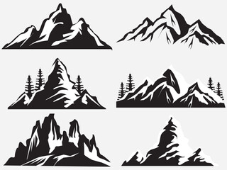 6 Mountain vector. Mountain range silhouette isolated vector illustration. bundle vector. - obrazy, fototapety, plakaty