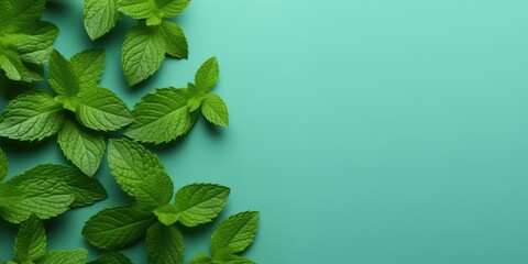 Top View Of Fresh Peppermint Leaves For Vegan Background - obrazy, fototapety, plakaty