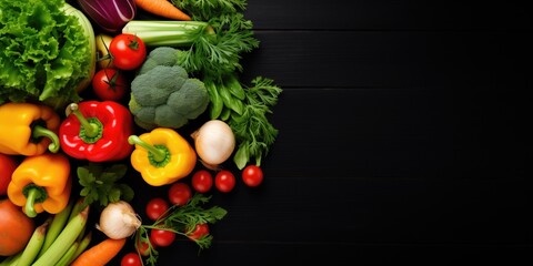 Top View Of Vegetables On Black Wooden Background