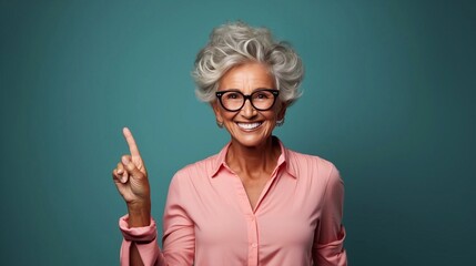Close up portrait of older woman on solide background. Copy paste place. AI generated