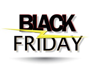Flash sale Black friday with lightning on white  background.