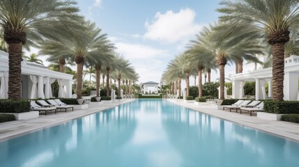 Fototapeta na wymiar A glamorous resort style pool area with crisp blue water. AI generated