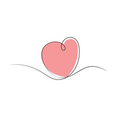 heart continuous one line art drawing, Vector illustration isolated on white.