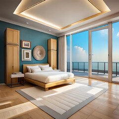 modern bed room with terrace