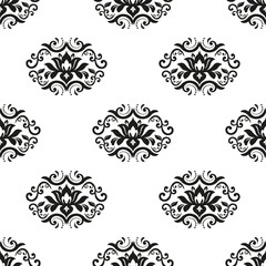 Floral vector black and white ornament. Seamless abstract classic background with flowers. Pattern with repeating floral elements. Ornament for wallpaper and packaging