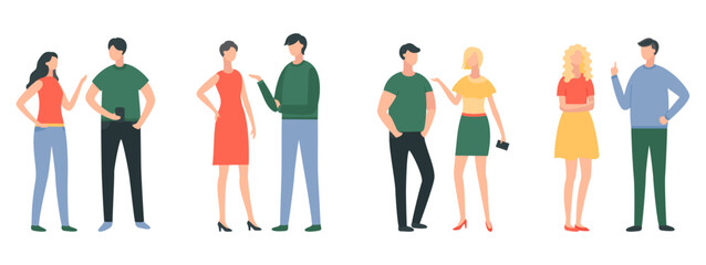 Fototapeta na wymiar People talking. Vector illustration. Effective interaction through speaking promotes understanding and empathy among people In world filled with messages, it is important to listen and understand