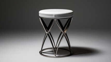 A contemporary metal stool with a sleek design and matte finish, creating a sense of modern luxury against a crisp white canvas.