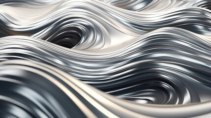 metal liquid wave flow background, abstract fluid satin metallic texture chrome black and white wallpaper, 3d rendered smooth transition shiny aluminum seamless