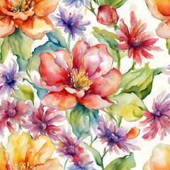 Watercolor flowers, bright colors, seamless pattern04