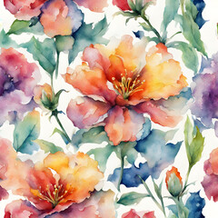Watercolor flowers, bright colors, seamless pattern03