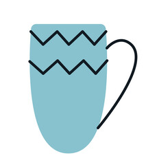 Blue tea cup. Kitchen utensil in doodle style.