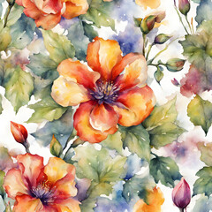 Watercolor flowers, bright colors, seamless pattern02