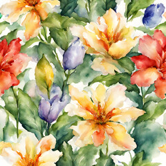 Watercolor flowers, bright colors, seamless pattern01