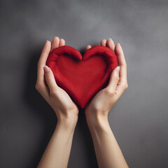 Obraz premium Woman hands holding red heart, Happiness moment, Health care, donate and family insurance concept, World heart day, world health day, Hope, Gratitude, Kindness, Valentine's Day. Generative AI.