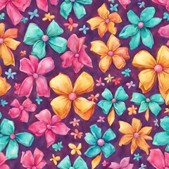 Colorful flower ribbons, seamless pattern01