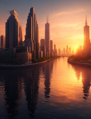 Building City And Sunset